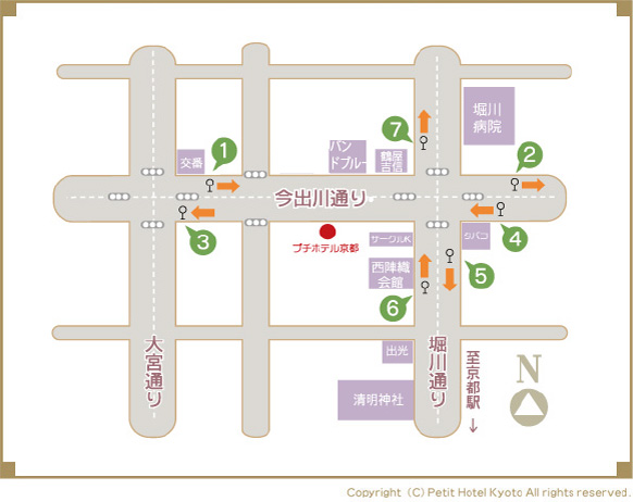京都　ホテル　宿泊　プチホテル京都　観光案内マップ